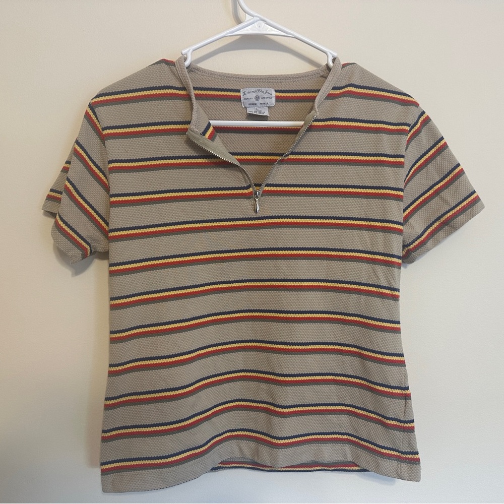 Vintage Ki-ko-mo Blue Jeans Striped Crop Shirt